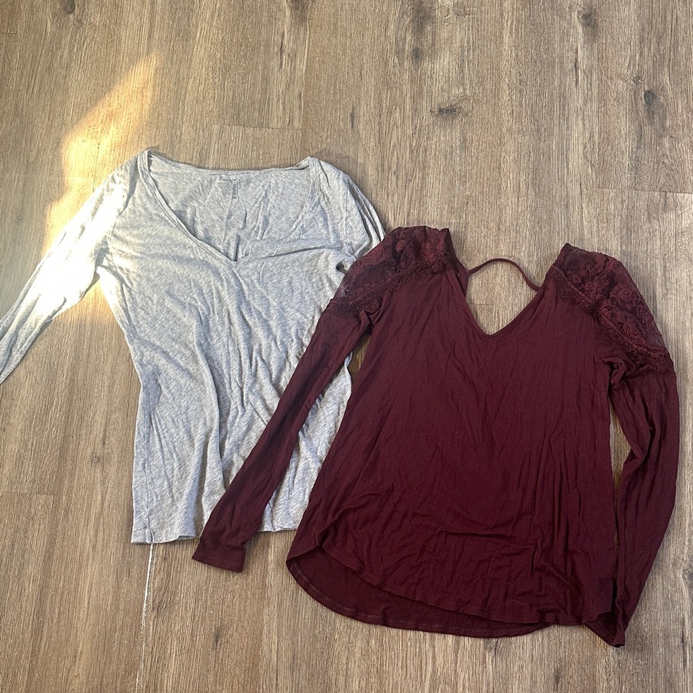 Long Sleeve Tops- Burgundy and Grey